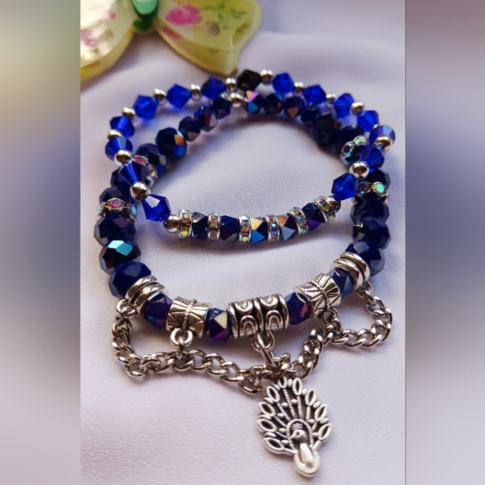 Handmade Double stretch Bracelet "Peacock Rocks!"